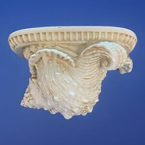 Vintage Hollywood Regency Conch Shell Ceramic Italian Made Wall Shelf Sconce 10"